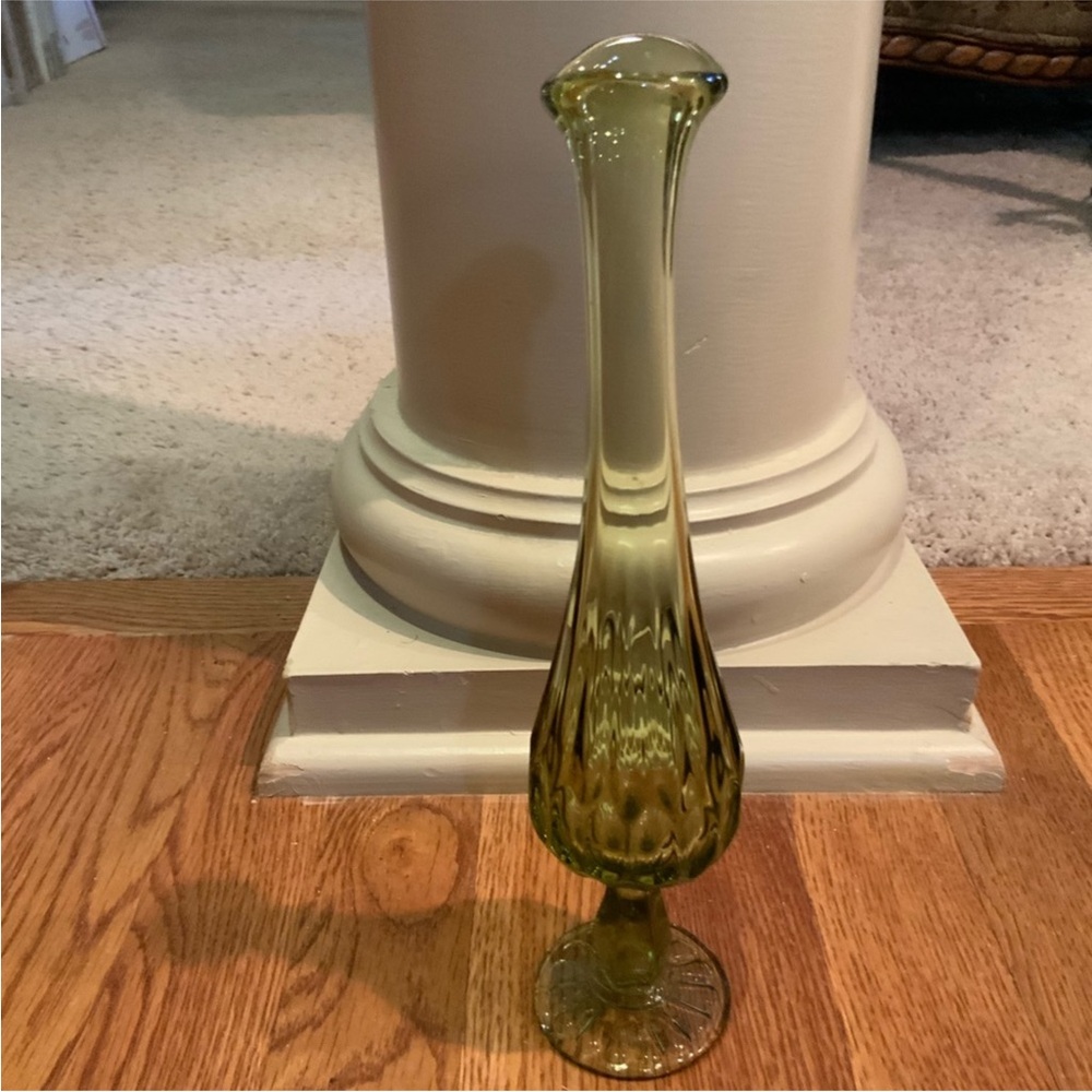 Fenton Swung Vase Olive Green 11 Tall Vintage #N